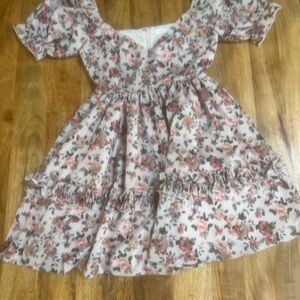 Altar'd State Cream Dress with Pink & Brown Floral Print